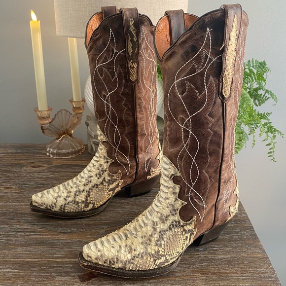 Dan Post Python Wicked Genuine Snakeskin Leather Western Cowgirl Cowboy Boots 7M - Picture 3 of 16